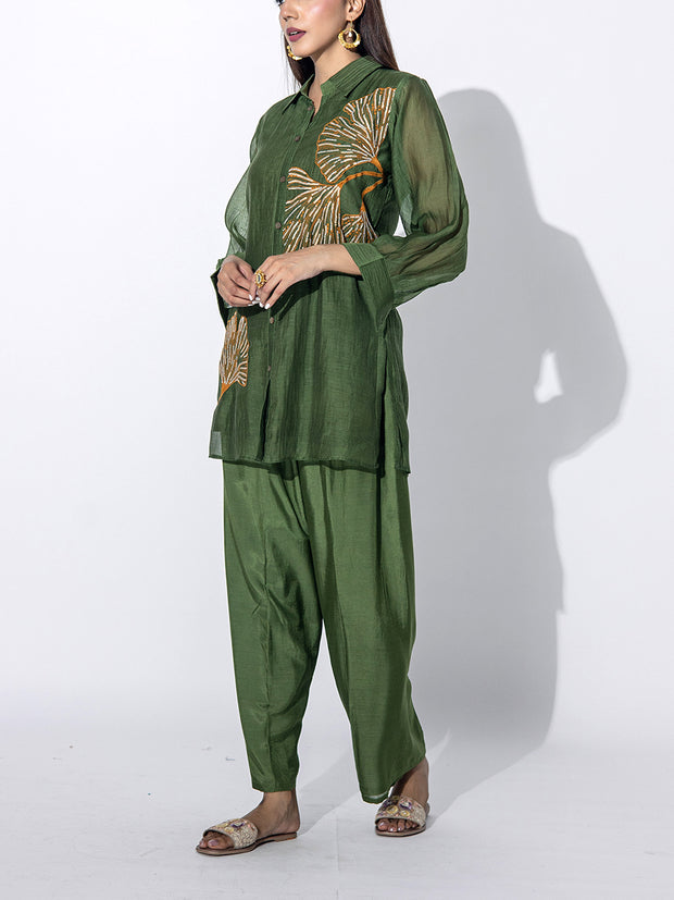 Olive Green Embroidered Co-ord Set