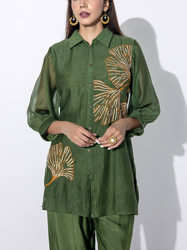 Olive Green Embroidered Co-ord Set