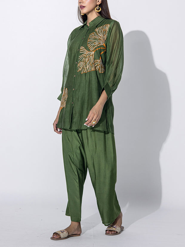 Olive Green Embroidered Co-ord Set