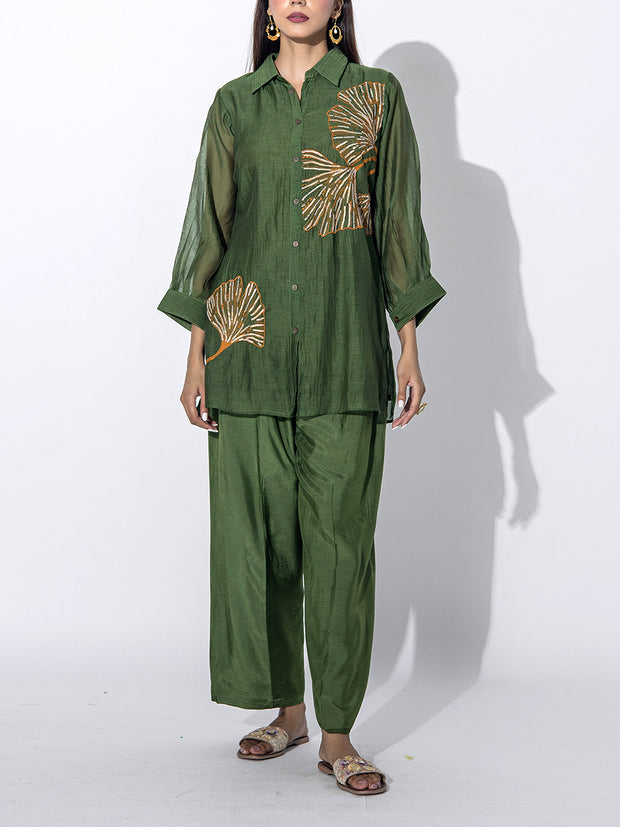 Olive Green Embroidered Co-ord Set