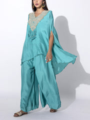 Sky Blue Embroidered Cape and Palazzo Set