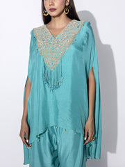 Sky Blue Embroidered Cape and Palazzo Set