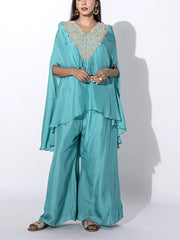 Sky Blue Embroidered Cape and Palazzo Set