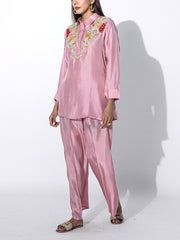 Dusty Pink Embroidered Top and  Set