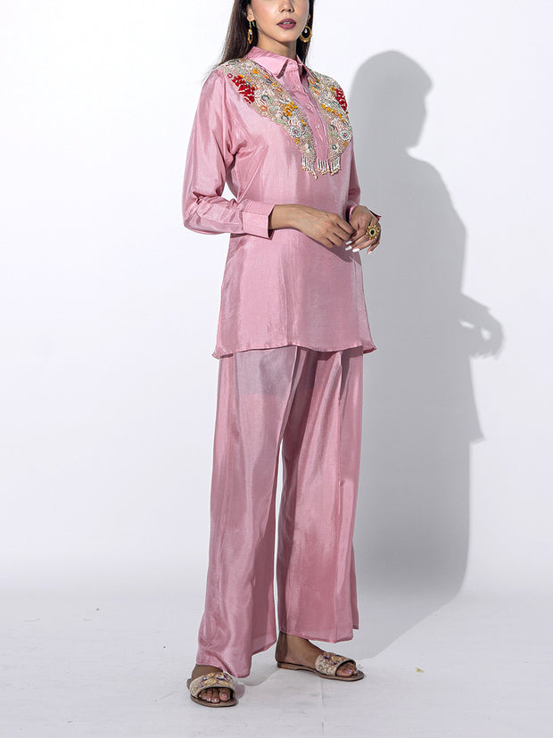 Dusty Pink Embroidered Top and  Set
