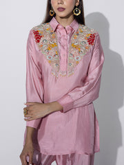 Dusty Pink Embroidered Top and  Set