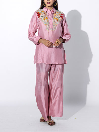 Dusty Pink Embroidered Top and  Set