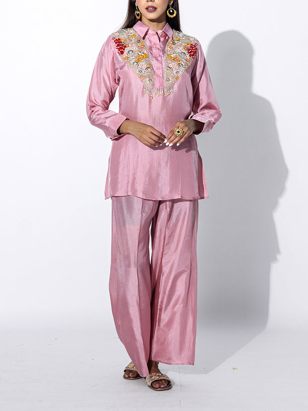 Dusty Pink Embroidered Top and  Set