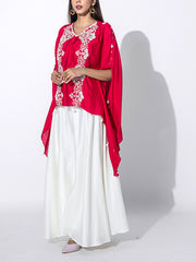 Red and Cream Embroidered Top and Palazzo Set