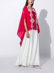 Red and Cream Embroidered Top and Palazzo Set