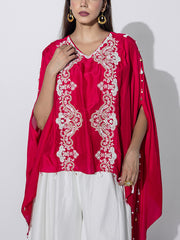Red and Cream Embroidered Top and Palazzo Set