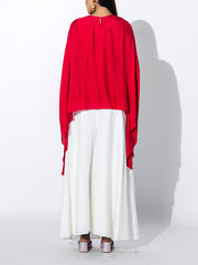 Red and Cream Embroidered Top and Palazzo Set