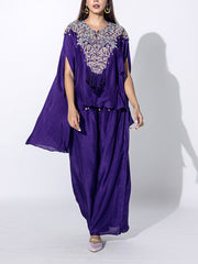 Violet Embroidered Silk Cape and Sharara Set
