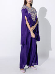 Violet Embroidered Silk Cape and Sharara Set