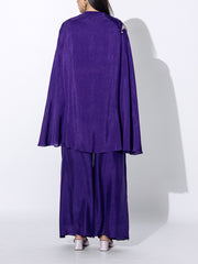 Violet Embroidered Silk Cape and Sharara Set