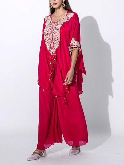 Pink Emroidered Cape and Palazzo Set