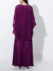 Wine Embroidered Cape and Palazzo Set