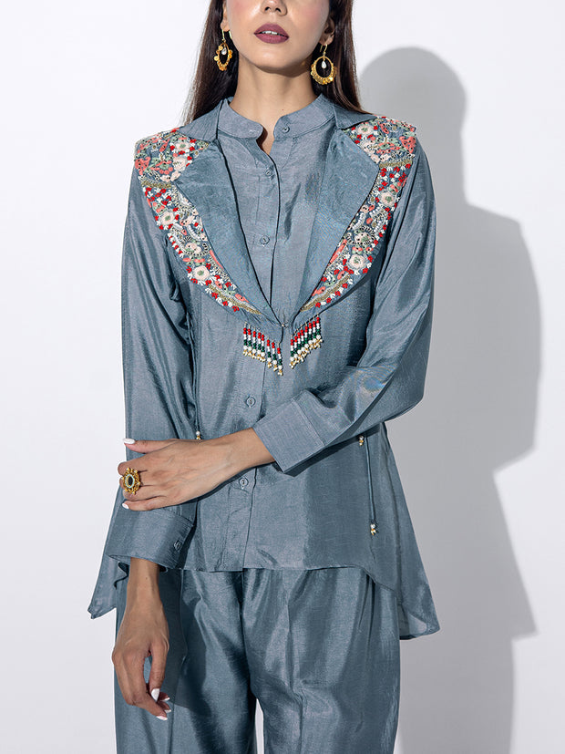 Grey Embroidered Top and Pant Set