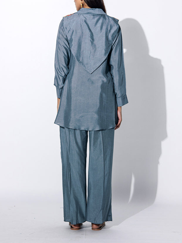 Grey Embroidered Top and Pant Set