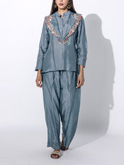 Grey Embroidered Top and Pant Set