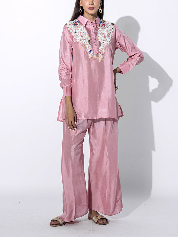 Peach Embroidered Top and Pant Set
