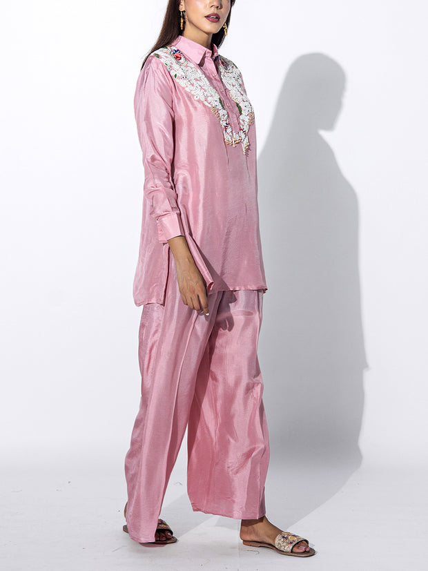 Peach Embroidered Top and Pant Set