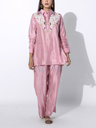 Peach Embroidered Top and Pant Set