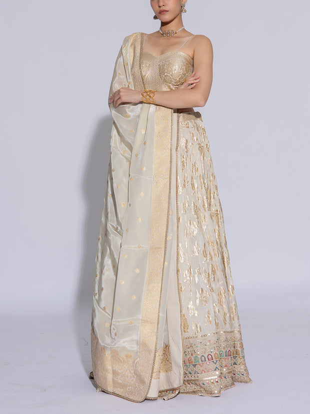 Off White Banarasi Lehenga Set
