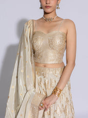Off White Banarasi Lehenga Set