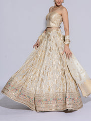 Off White Banarasi Lehenga Set