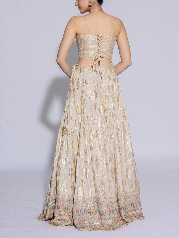 Off White Banarasi Lehenga Set