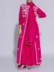 Pink Raw Silk Embroidered Jacket and Palazzo Set