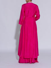Pink Raw Silk Embroidered Jacket and Palazzo Set