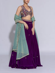 Violet Dola Silk Embroidered Lehenga Set