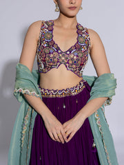 Violet Dola Silk Embroidered Lehenga Set