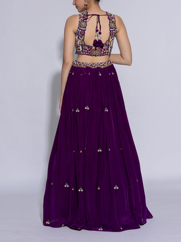 Violet Dola Silk Embroidered Lehenga Set