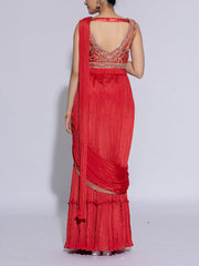 Orange Dola Silk Embroidered Drape Saree