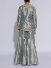 Green Tissue Embroidered Jacket and Pant Set