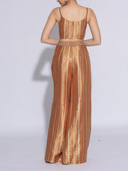 Golden Yellow Tissue Embroidered Cape and Pants Set