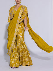 Mehendi Green Dola Silk Embroidered Jacket and Sharara Set