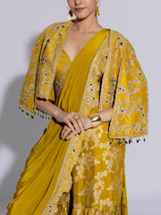 Mehendi Green Dola Silk Embroidered Jacket and Sharara Set