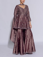 Muted Purple Tissue Embroidered Peplum and Sharara Set
