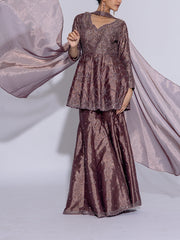 Muted Purple Tissue Embroidered Peplum and Sharara Set