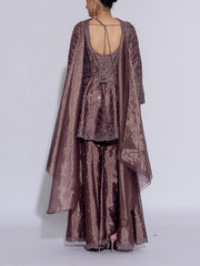 Muted Purple Tissue Embroidered Peplum and Sharara Set