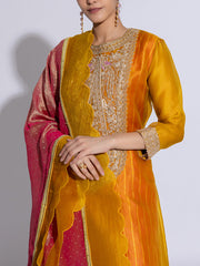 Yellow Organza Embroidered Suit Set