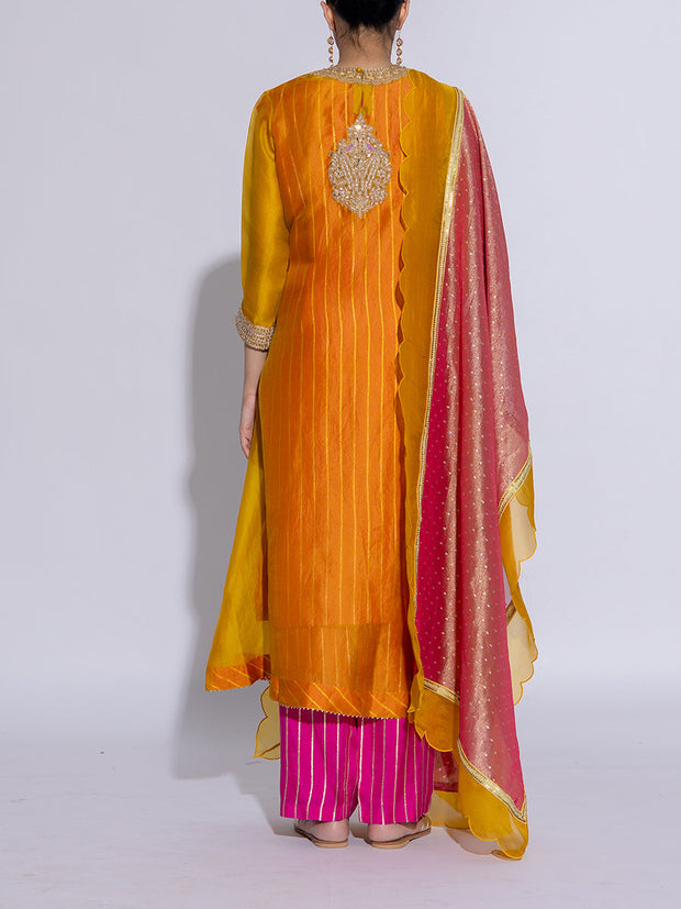 Yellow Organza Embroidered Suit Set