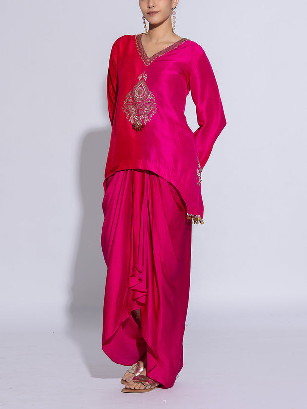 Red and Pink Modal Silk Co-Ord Set
