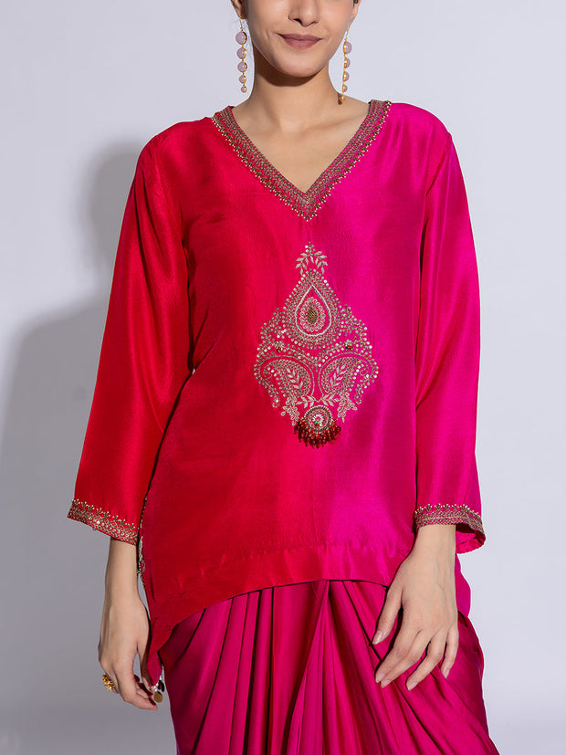 Red and Pink Modal Silk Co-Ord Set