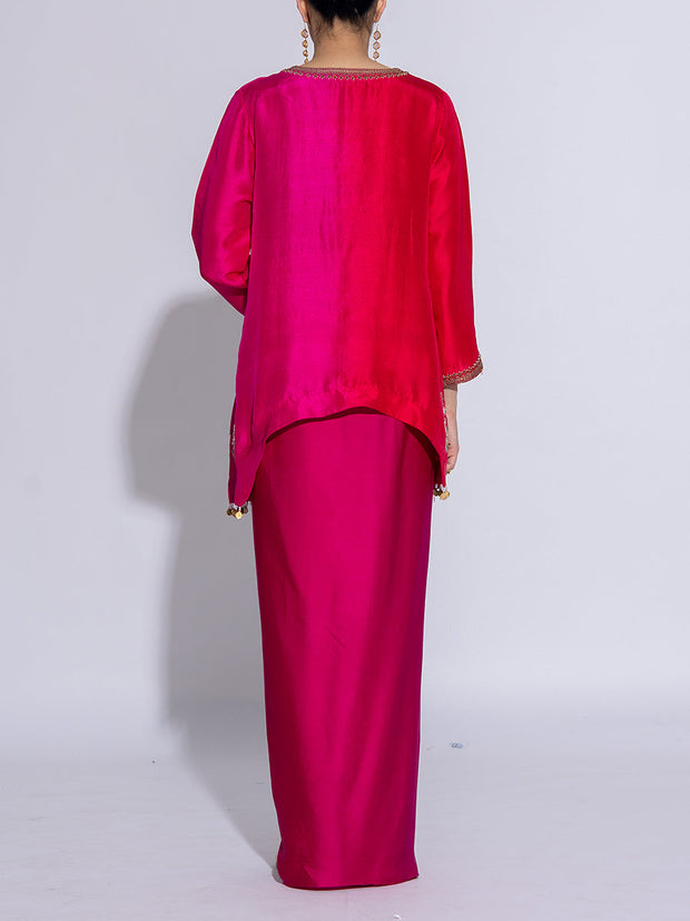 Red and Pink Modal Silk Co-Ord Set
