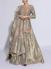 Green Tissue Embroidered Lehenga Set